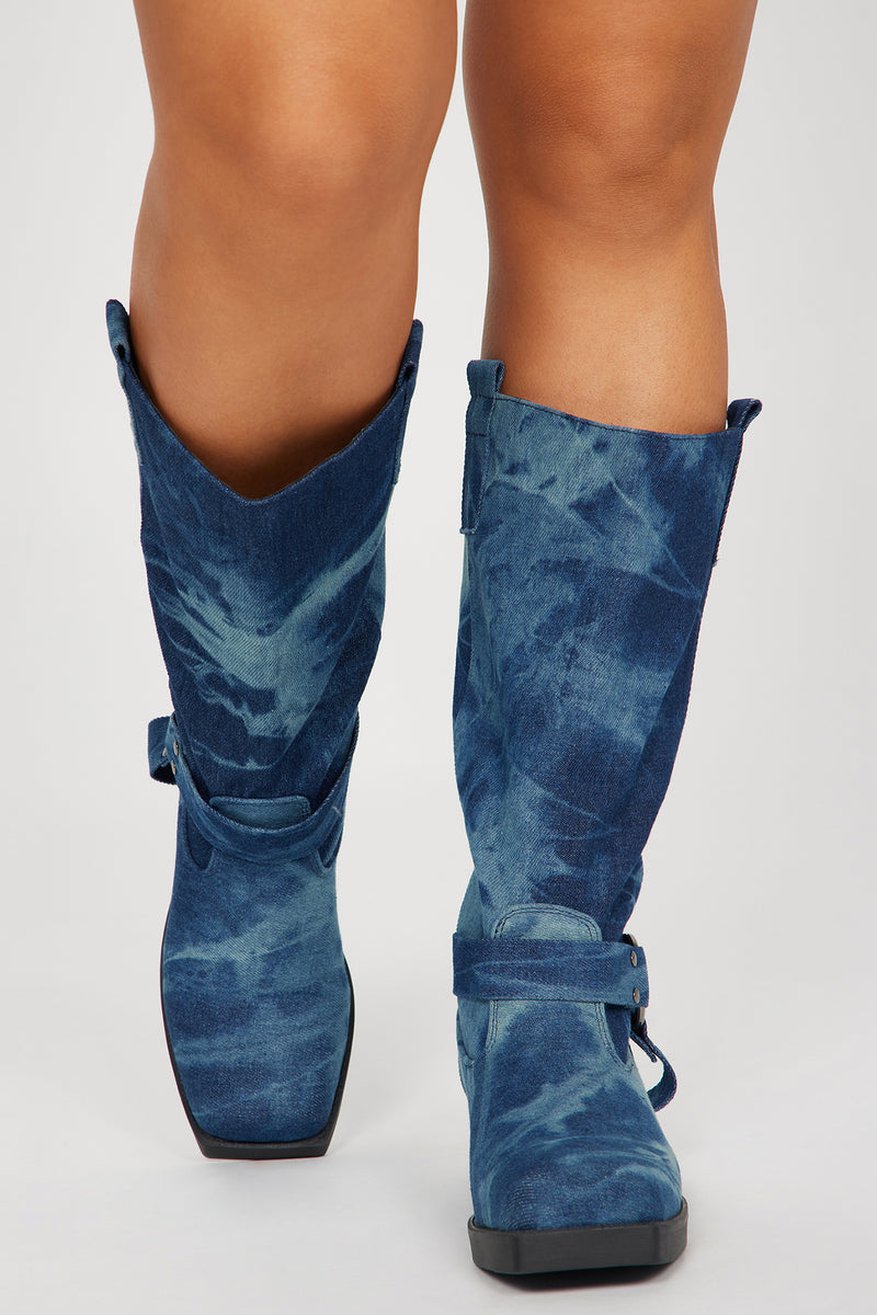 Denim Knee-High Boots