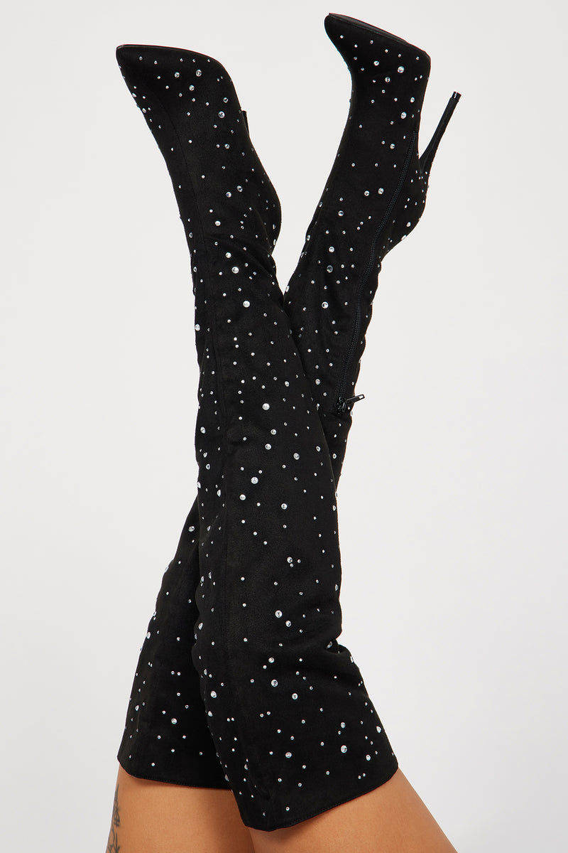 Vienna Embellished Over The Knee Boots - Black