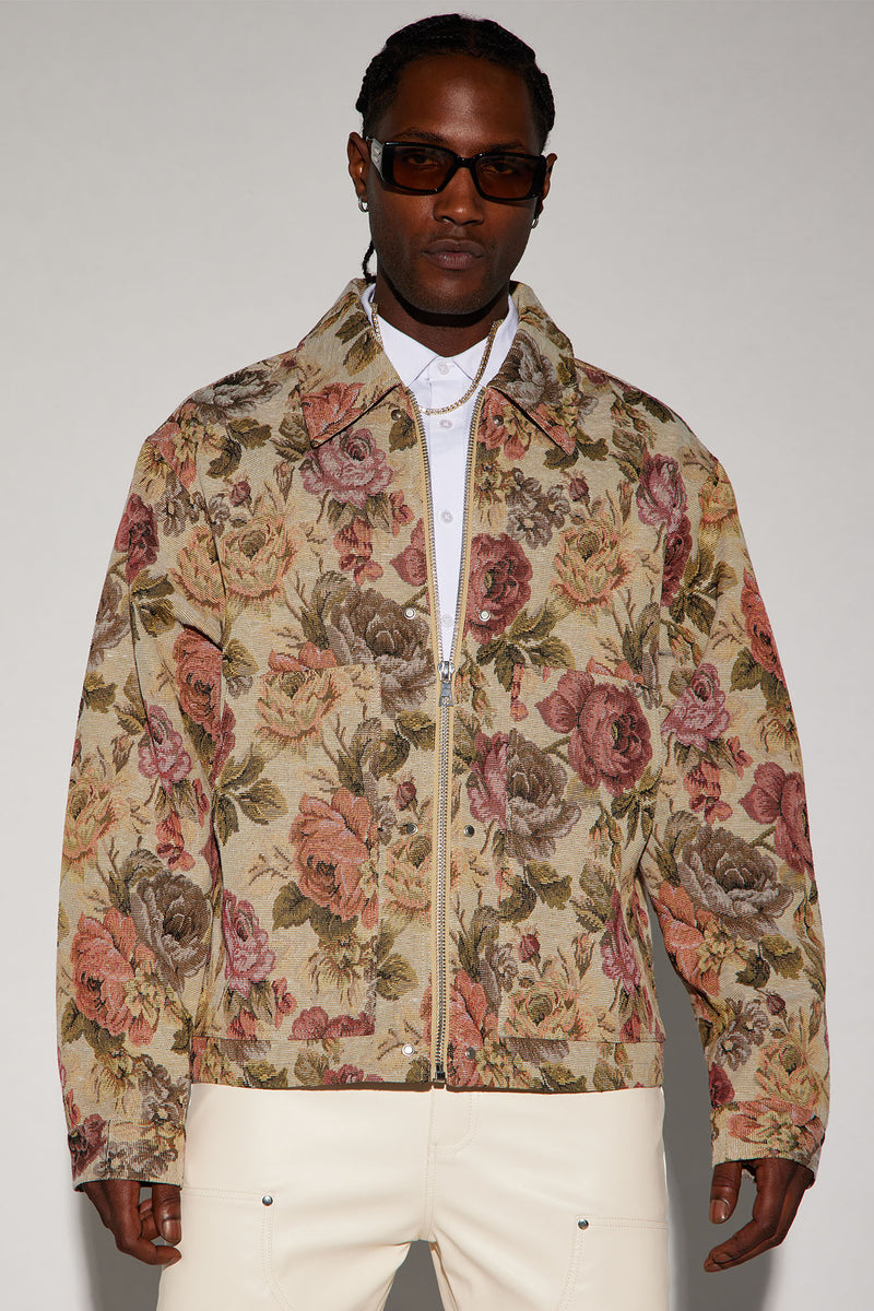 Bellevue Floral Tapestry Work Jacket Taupe combo Fashion Nova