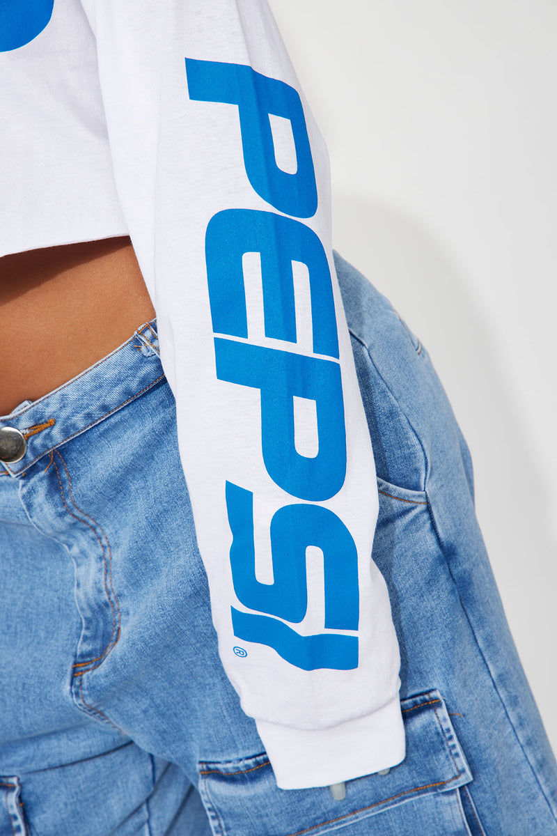 Pepsi Cola Long Sleeve Crop Top White