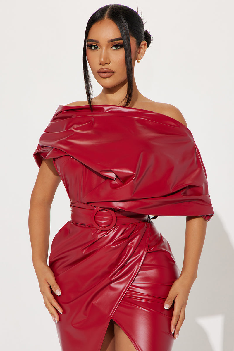 Red leather dress fashion nova best sale