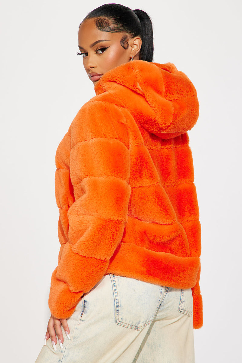 Orange coat with fur hood outlet