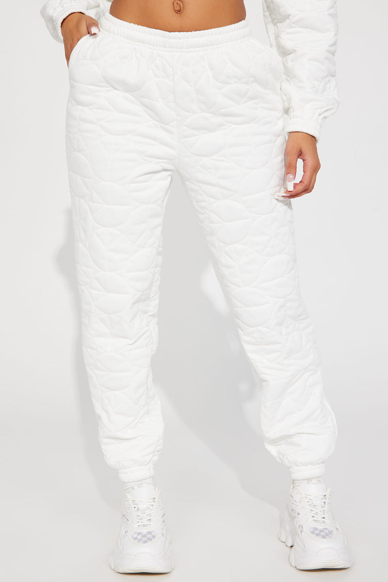 Bundle Up Quilted Jogger White Fashion Nova Lounge Fashion