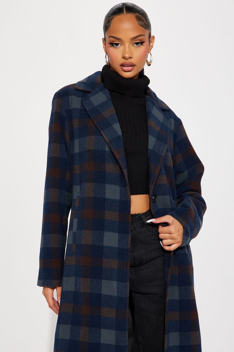You Plaid It Trench Coat Blue combo Fashion Nova Jackets