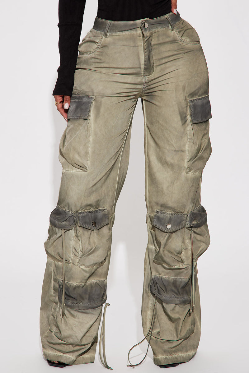 Fan Favorite Washed Nylon Cargo Pant Olive Fashion Nova, Pants