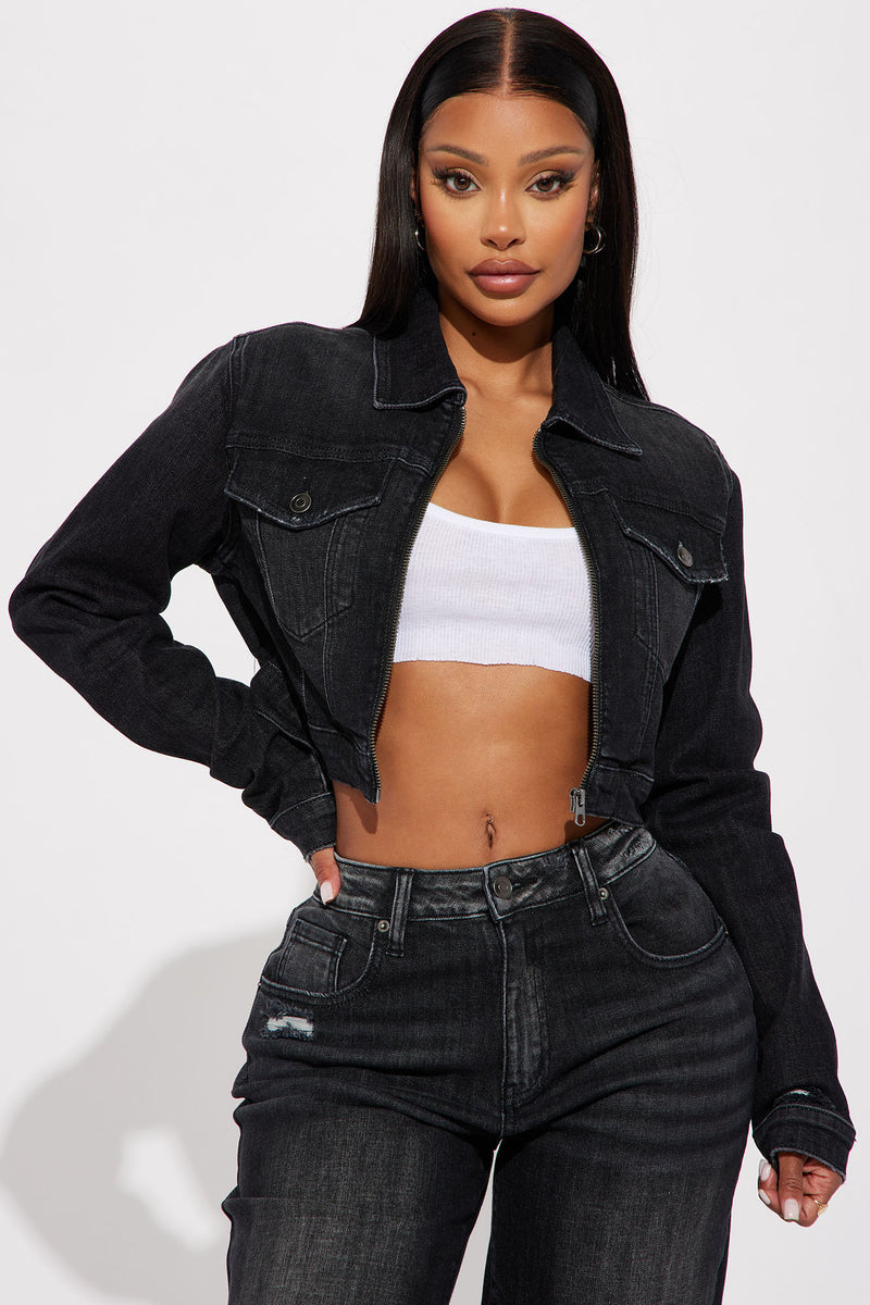 Black stretch denim jacket womens online
