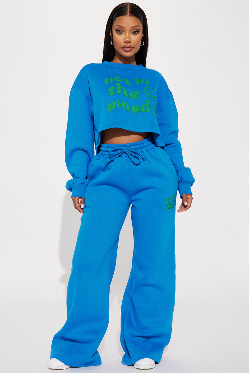 Not In The Mood Wide Leg Sweatpants Navy Fashion Nova