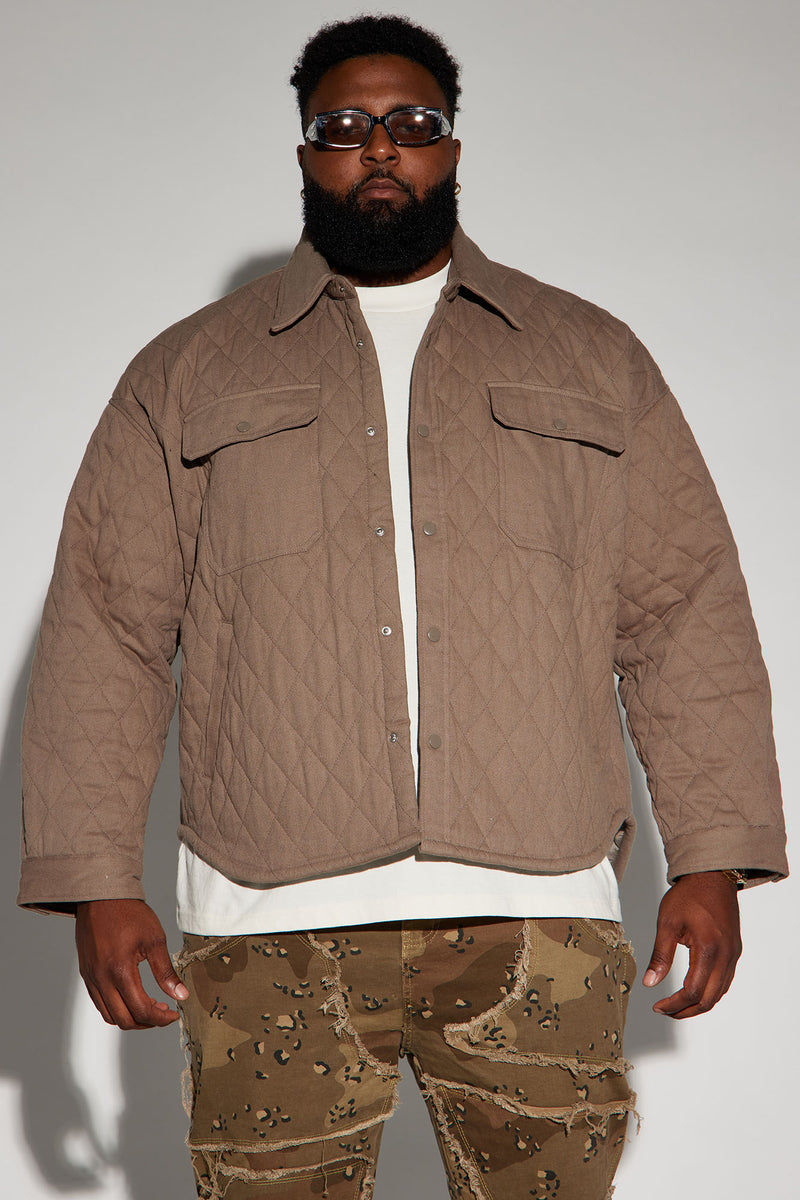Monroe Twill Quilted Shacket Taupe Fashion Nova Mens Jackets