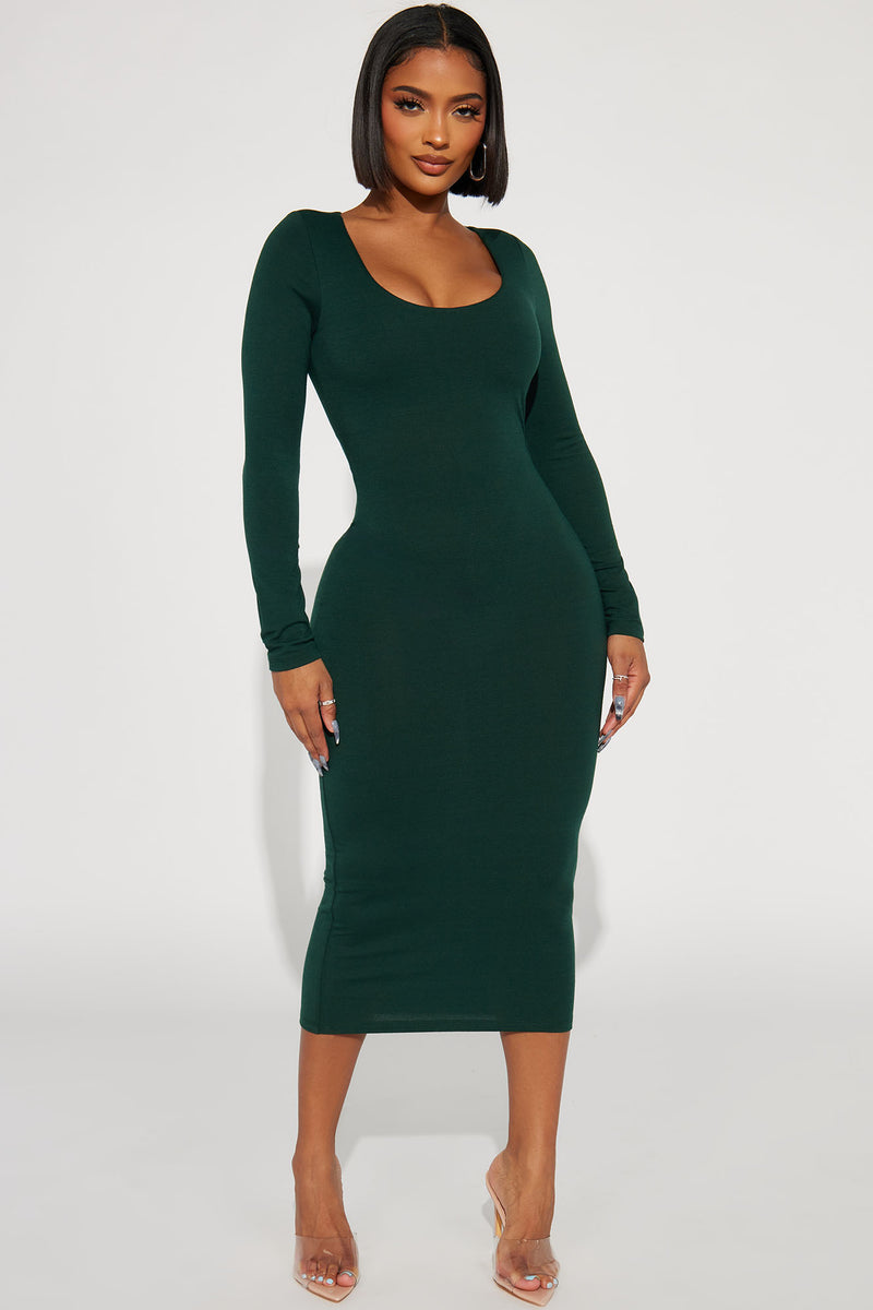 Adeline Midi Dress Hunter Fashion Nova, Dresses Fashion Nova