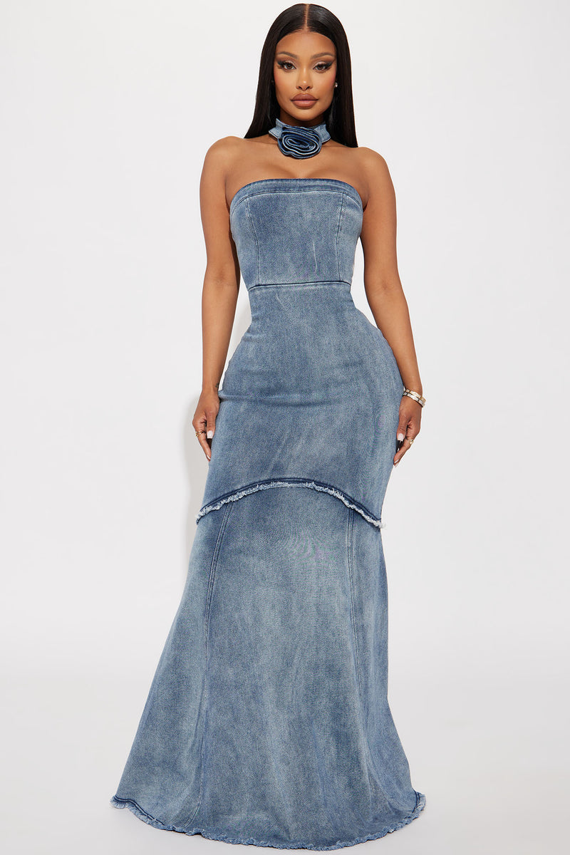 Christina Denim Maxi Dress Blue