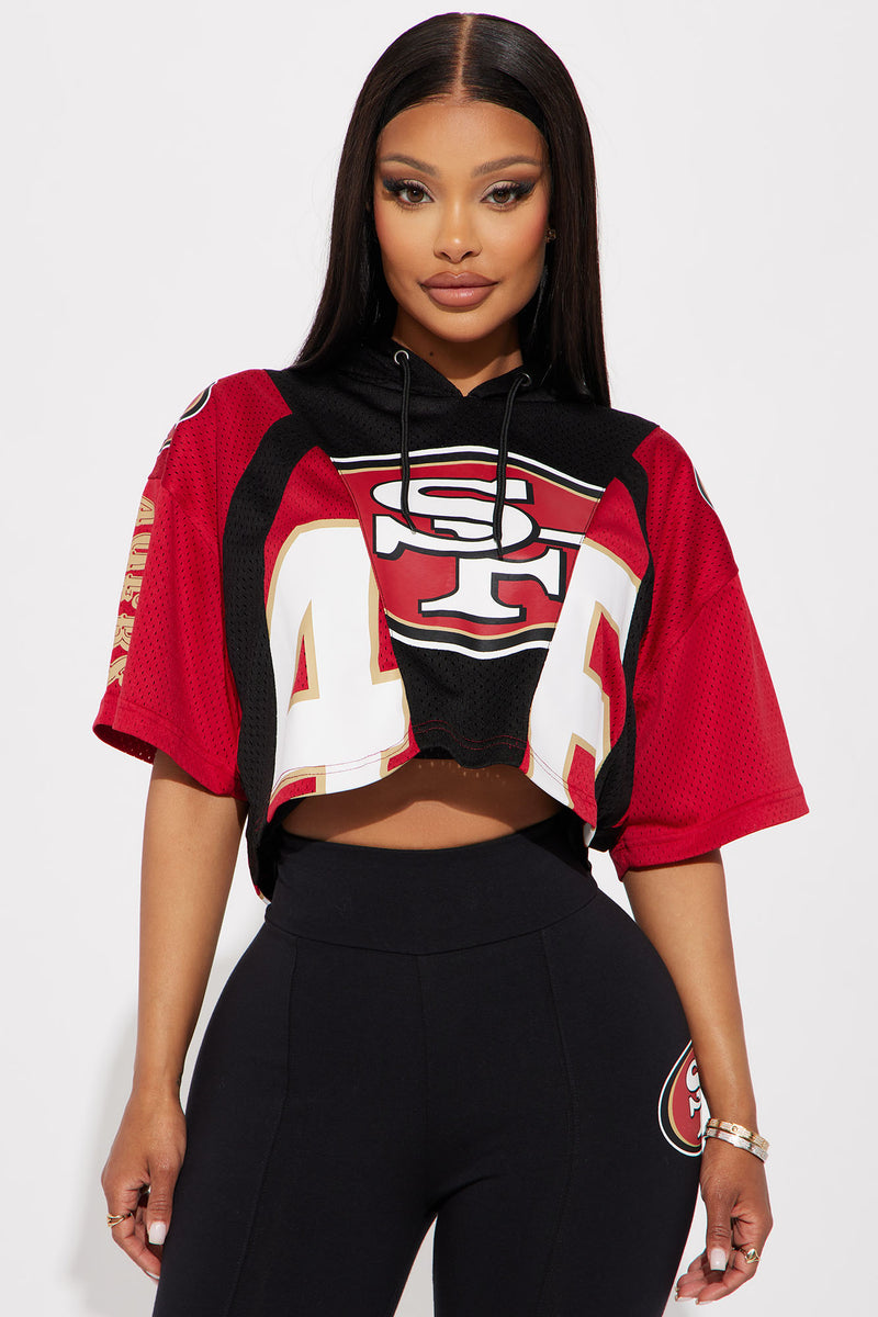 49ers Cropped Mesh Top - Red, Fashion Nova, Screens Tops and Bottoms