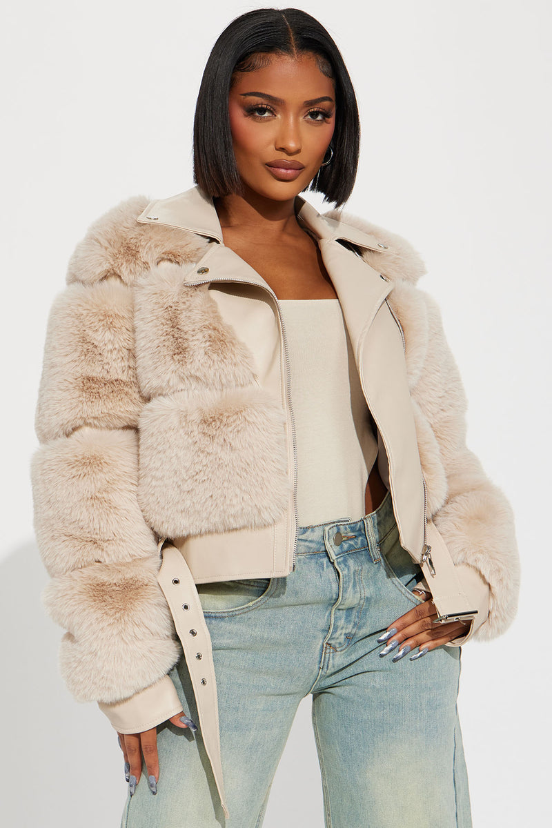 Ayla Faux Fur Moto Jacket Cream Fashion Nova Jackets Coats