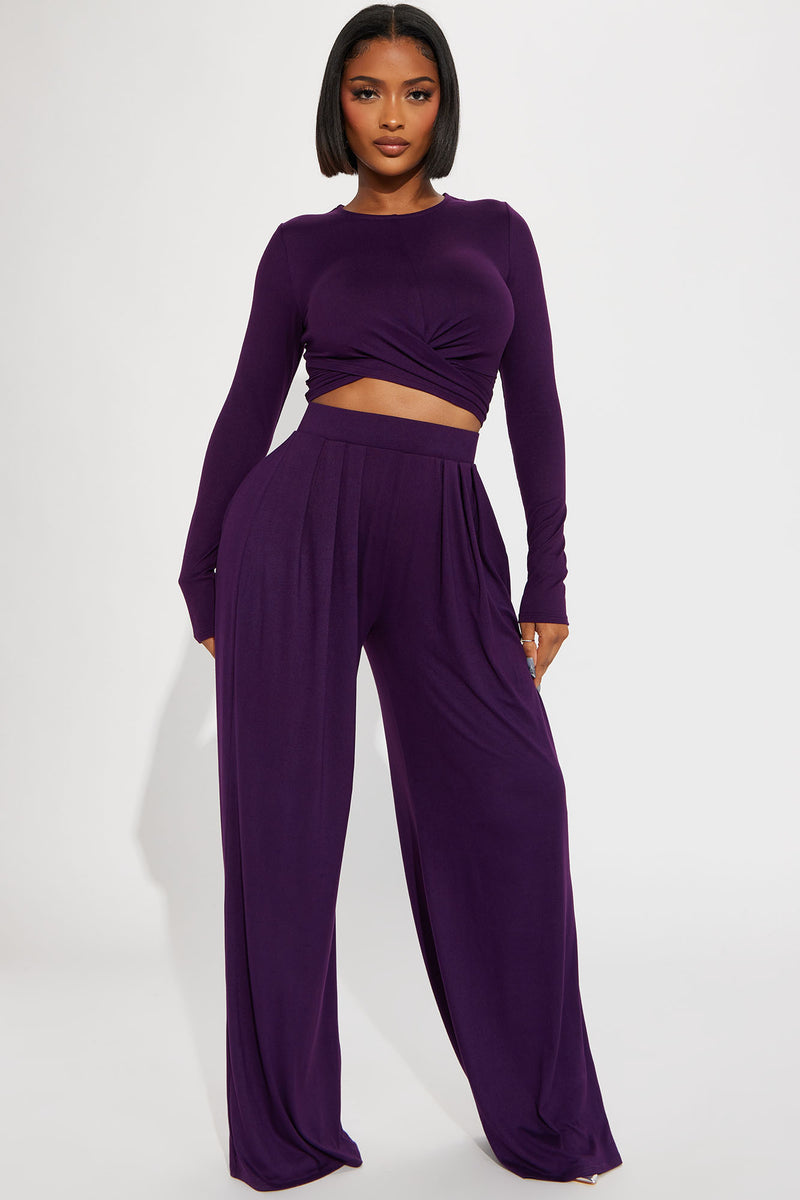 Casually Chic Long Sleeve Pant Set Eggplant Fashion Nova, Matching