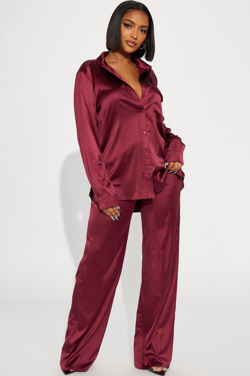 Burgundy satin pajama discount set