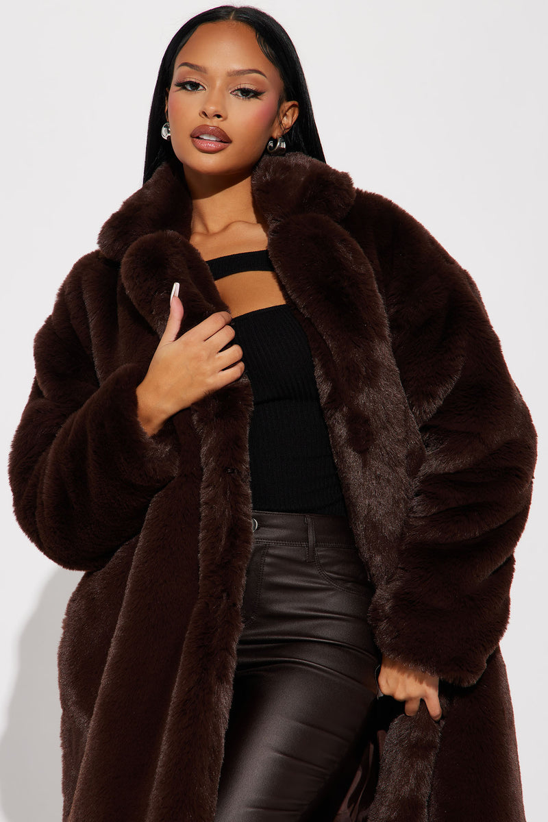 Night Of Fun Faux Fur Coat - Chocolate