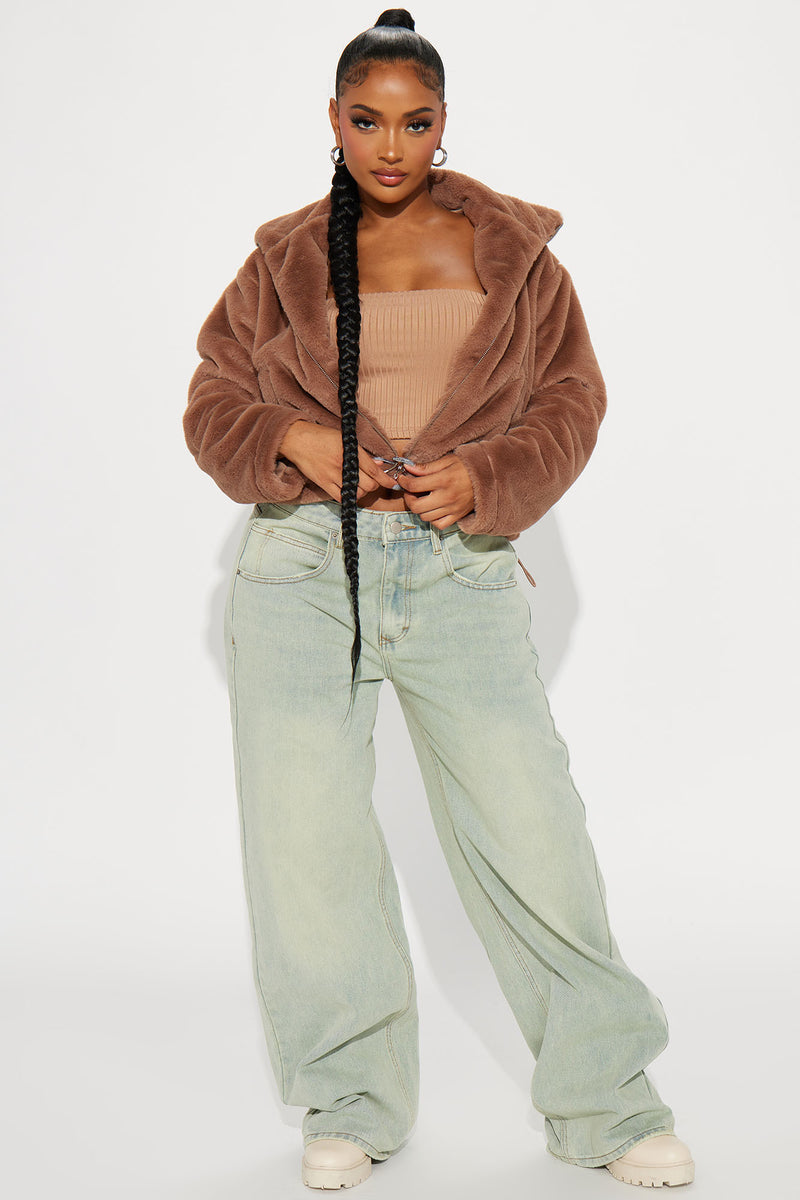 Bershka faux fur jacket with hotsell hood
