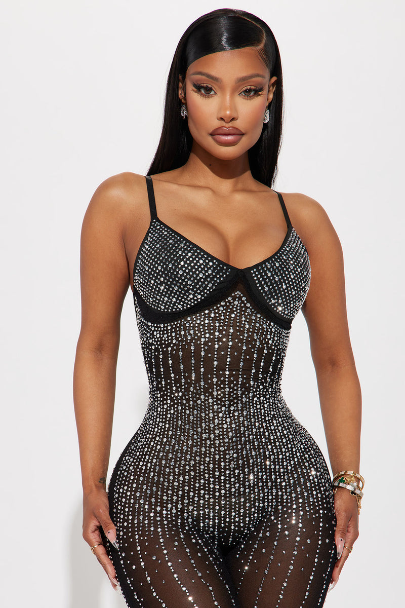 Rhinestone jumpsuit fashion nova top