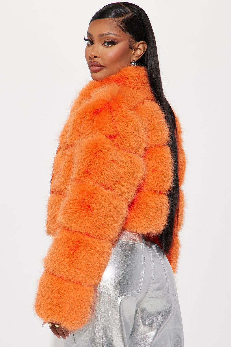 Faux fur orange jacket on sale
