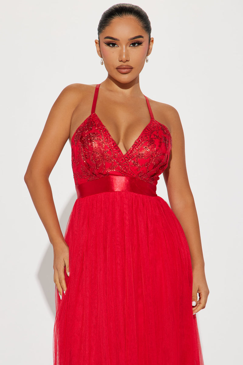 Women's Lidia Tulle Gown Dress in Red Size Medium by Fashion Nova