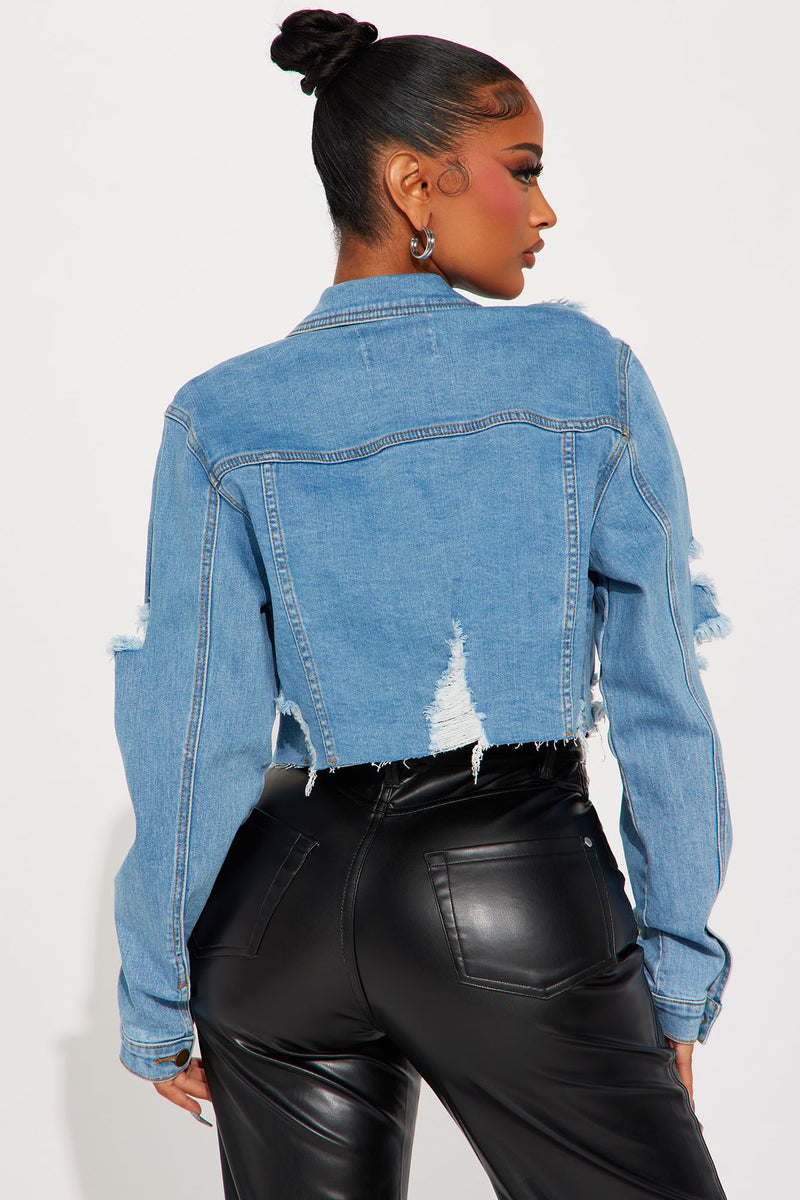 Cropped denim jacket on sale ripped