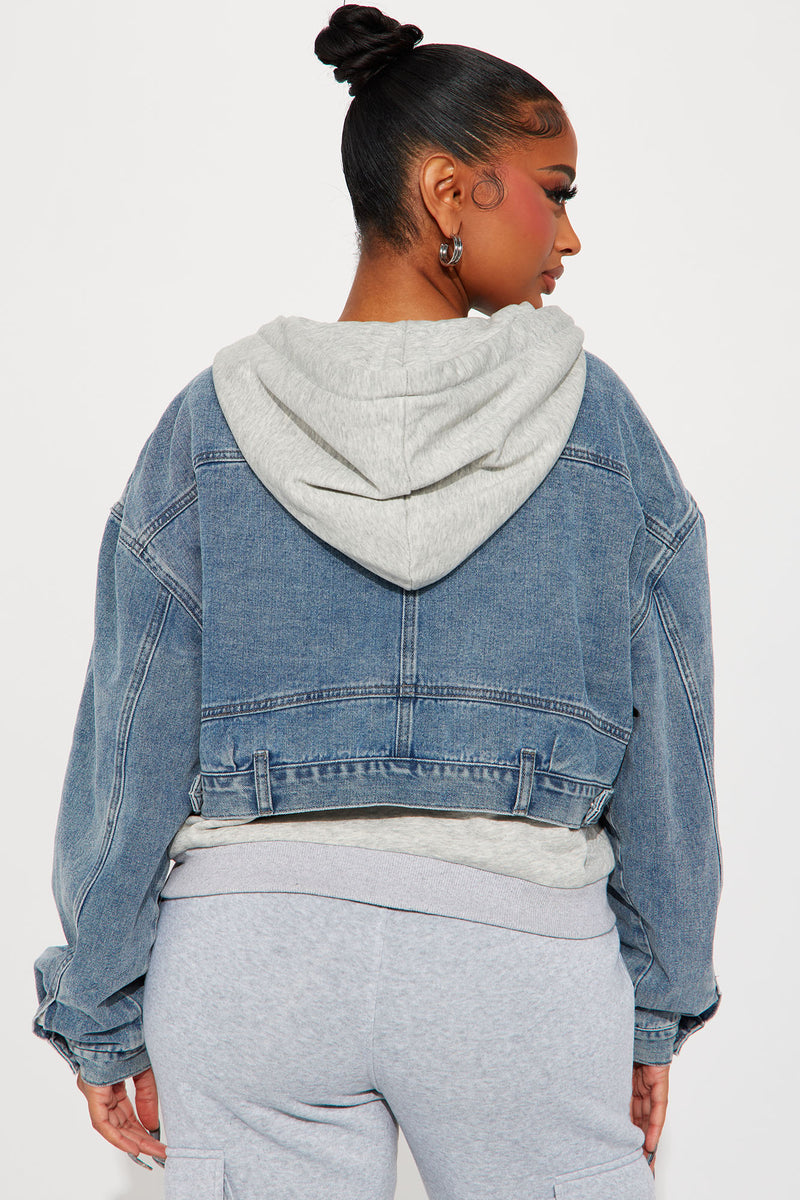 Plus Size Denim Pullover Sweatshirt - Medium Wash