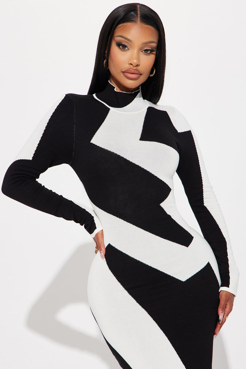 Black and white new arrivals long sleeve dress