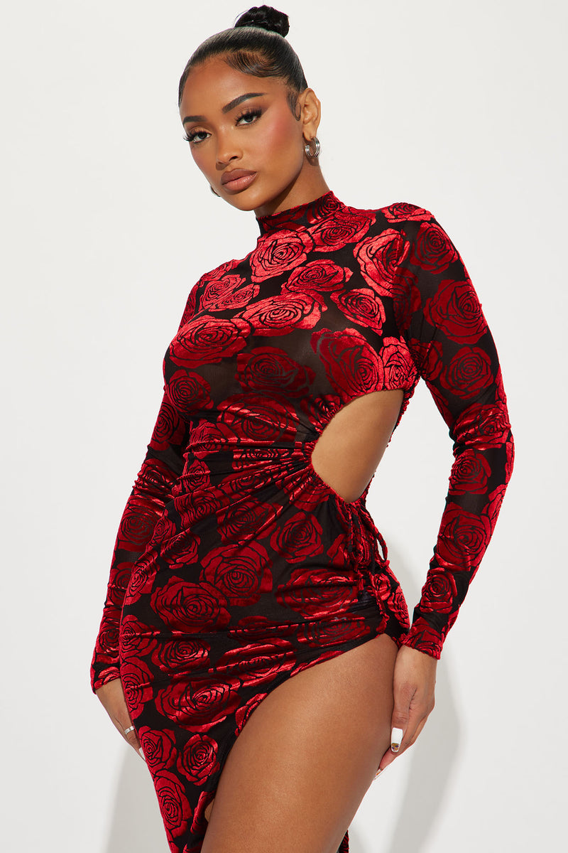 Red and sales black midi dress