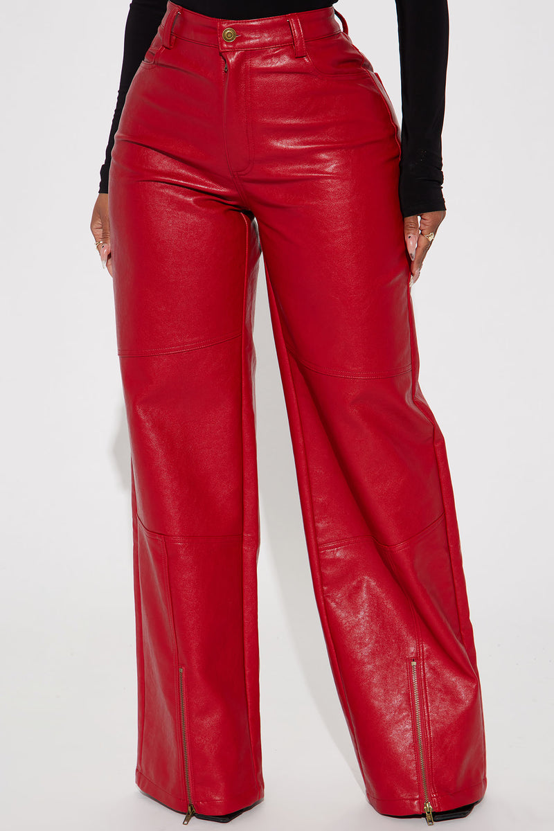 Red leather pants fashion nova 2025