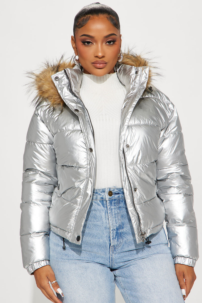 Take Notes Metallic Puffer Jacket Silver Fashion Nova Jackets