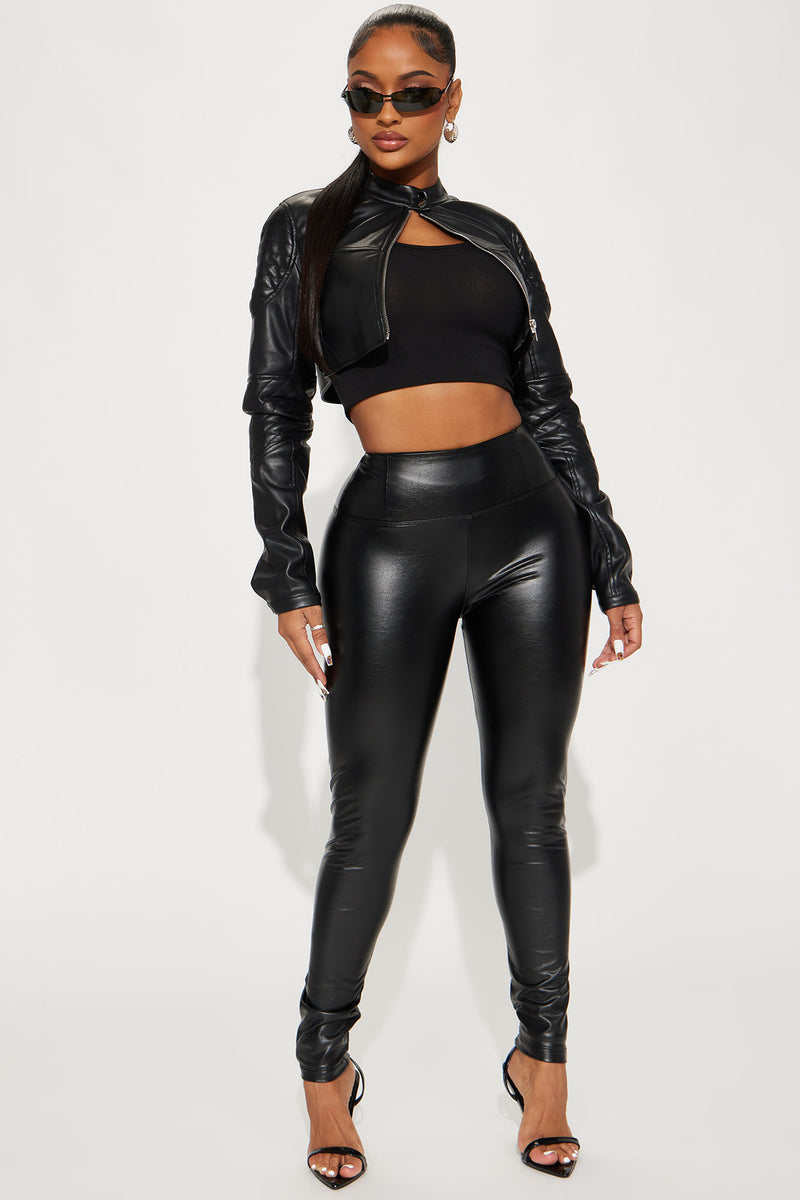 Faux Leather Tummy Tuck Leggings - Black, Fashion Nova, Leggings