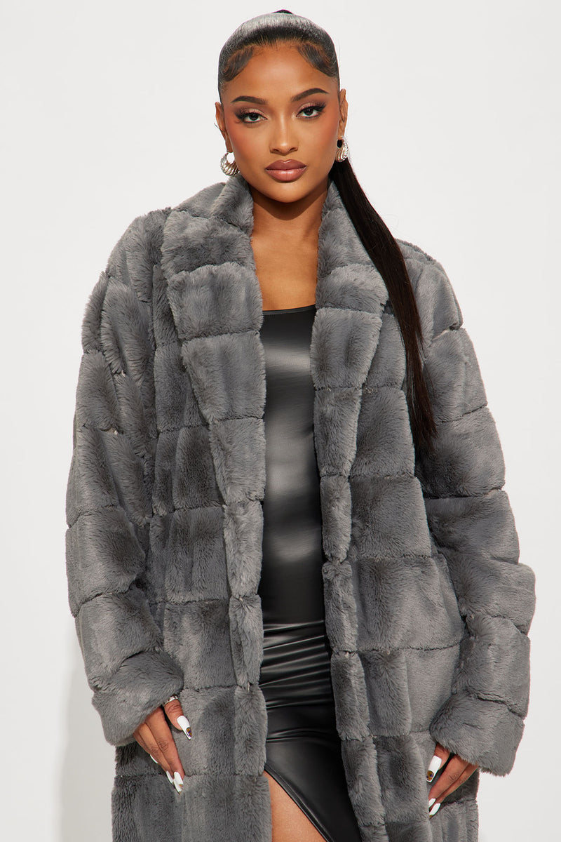 Ladies grey shop faux fur coat