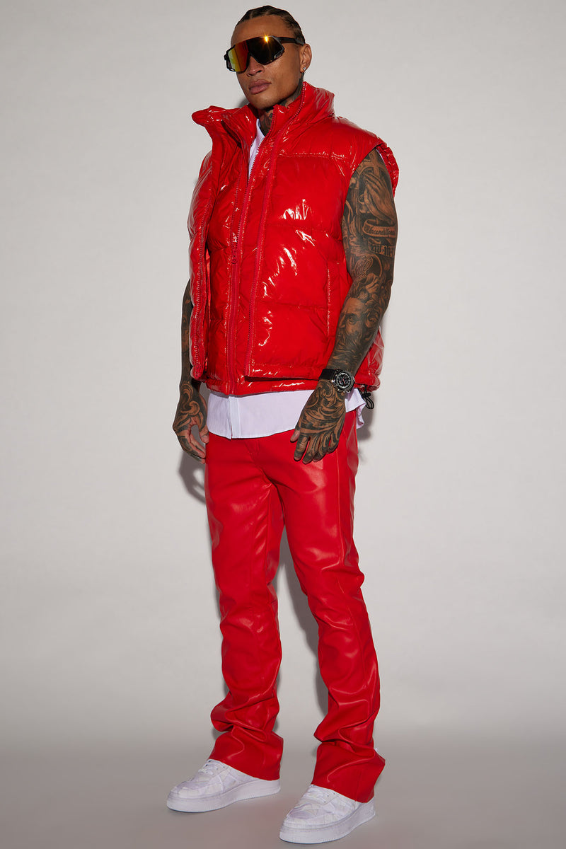 Red puffer jacket vest store