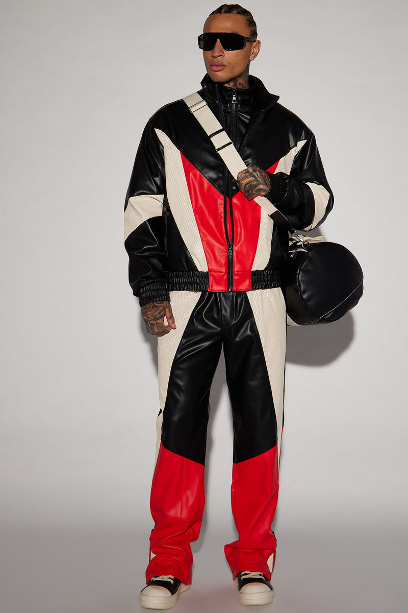 See Through You Faux Leather Track Jacket Black combo