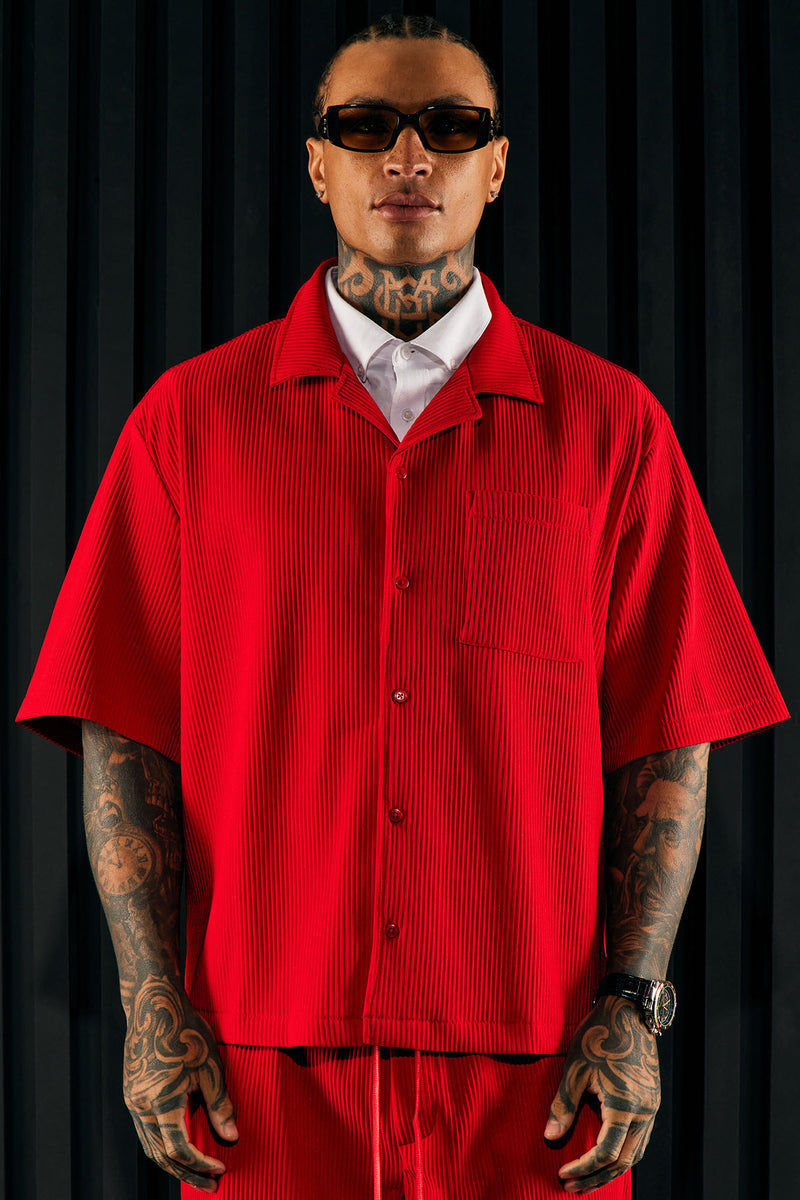 Red and black striped button up shirt 2025