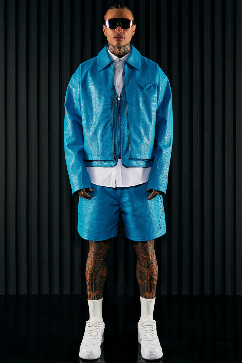 Men's Gotta Run Faux Crocodile Leather Moto Jacket in Cream Size 3XL by Fashion Nova