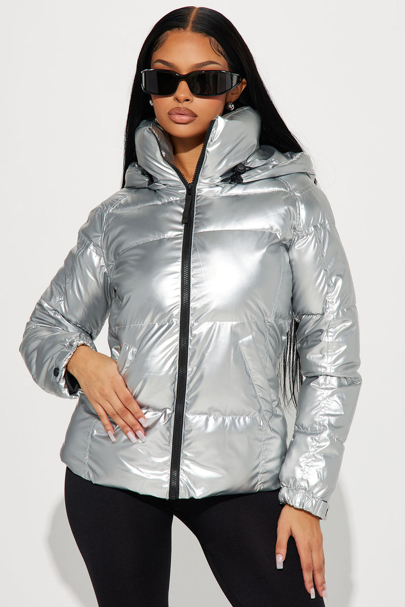 I Need Space Metallic Puffer Jacket - Silver, Fashion Nova, Jackets & Coats