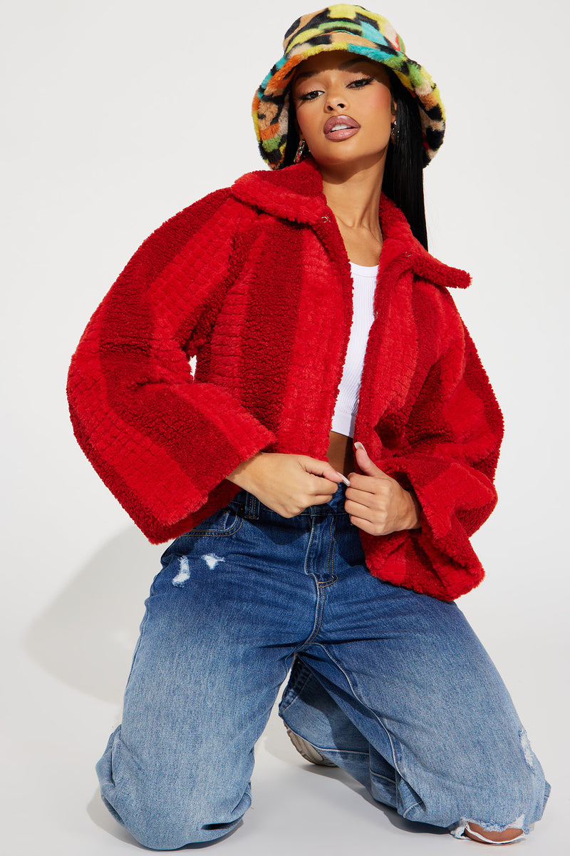 Cropped red hotsell fur jacket