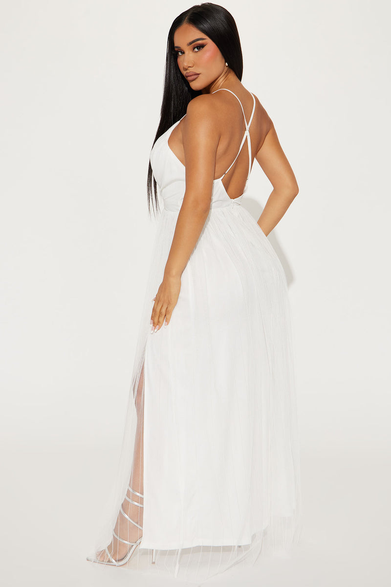 White maxi top tulle dress