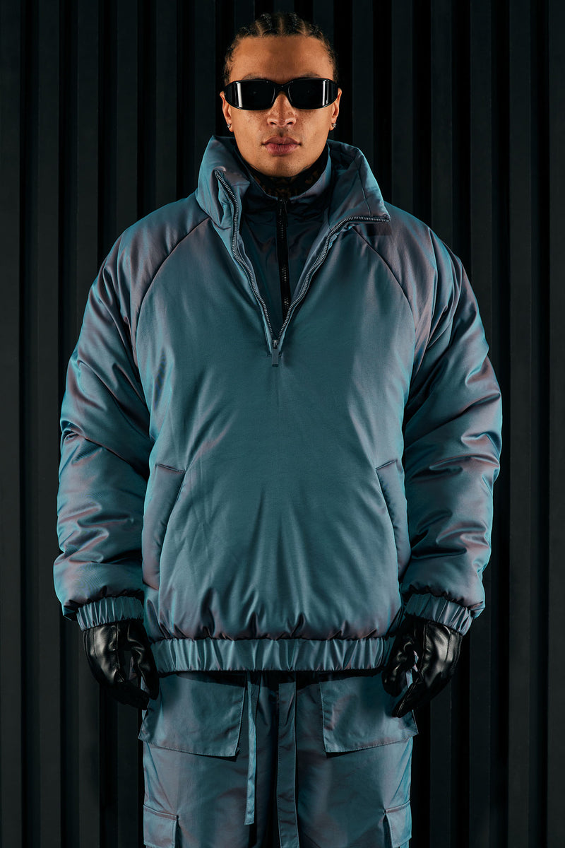 Stormy Iridescent Nylon Anorak Puffer Jacket - Blue