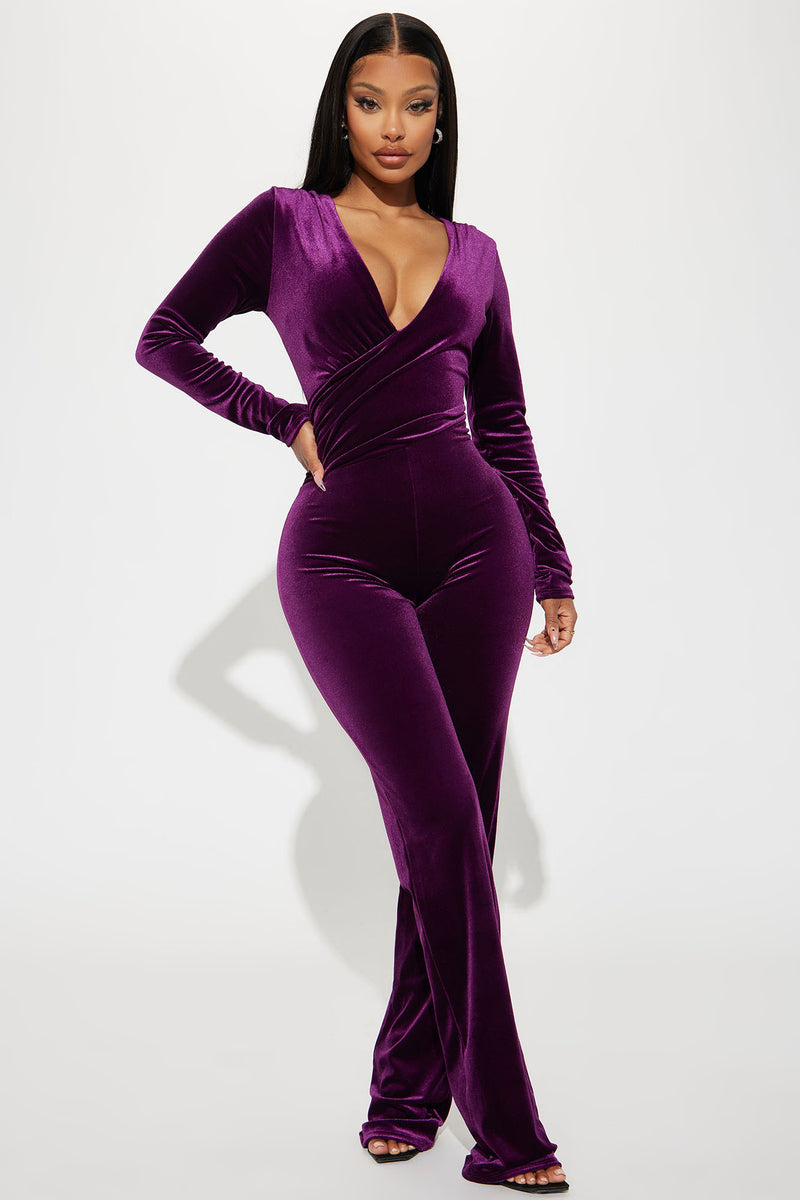 Here Is The Moment Velvet Jumpsuit Purple