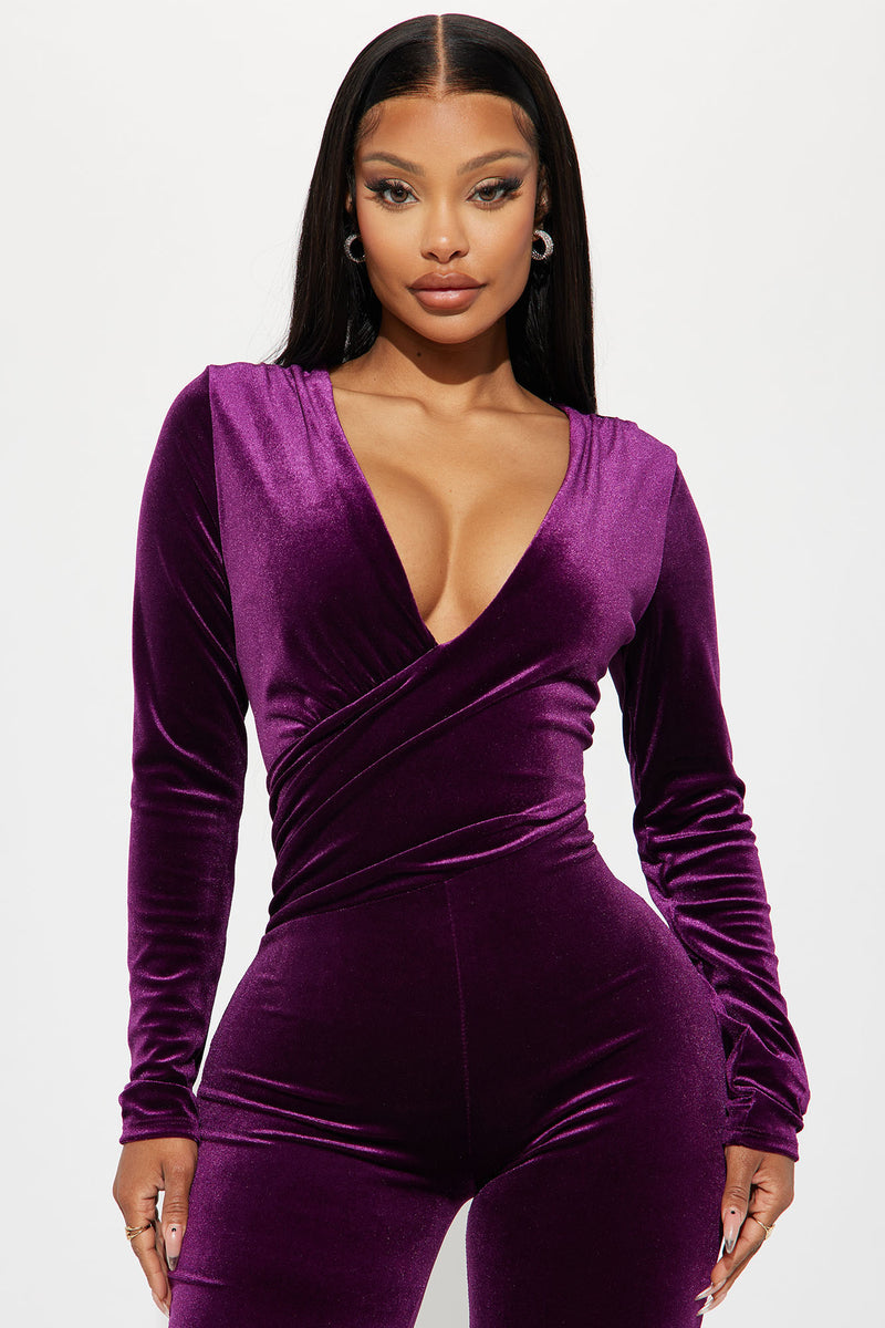 Purple velour jumpsuit sale