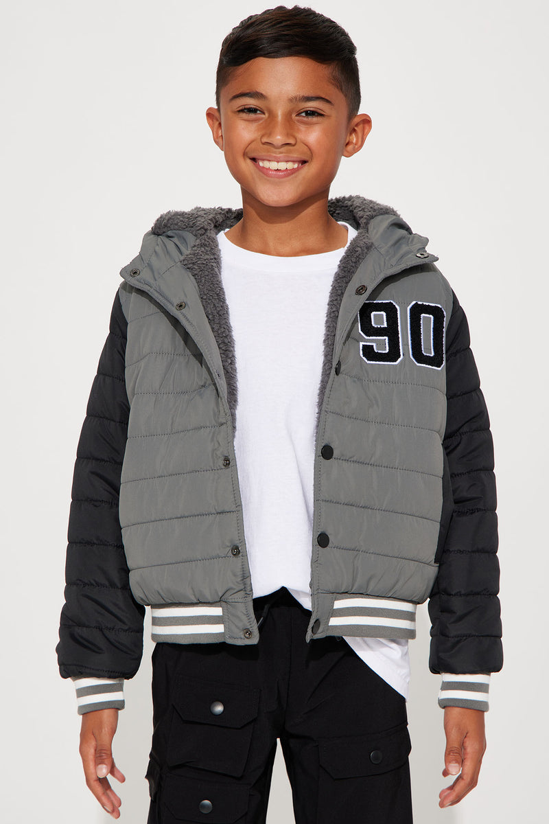 Mini 90 Nylon Varsity Puffer Jacket With Sherpa Lining Grey