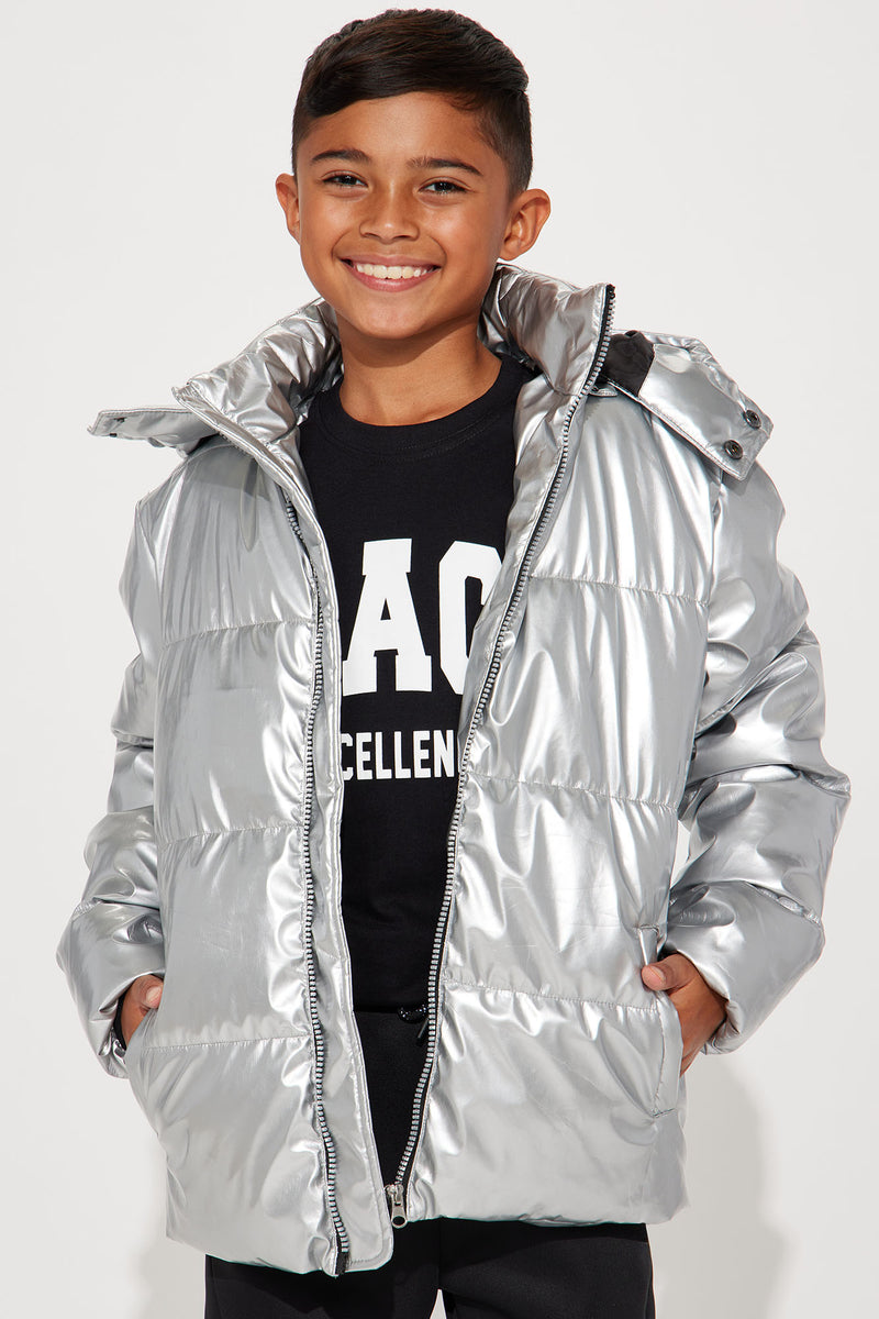Mini Staple Puffer Jacket Silver Fashion Nova Kids Jackets