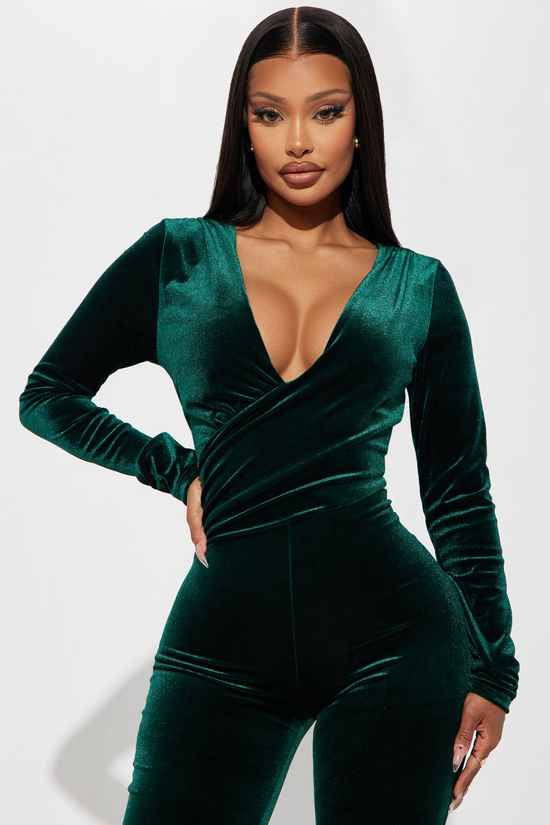 Here Is The Moment Velvet Jumpsuit Hunter Fashion Nova
