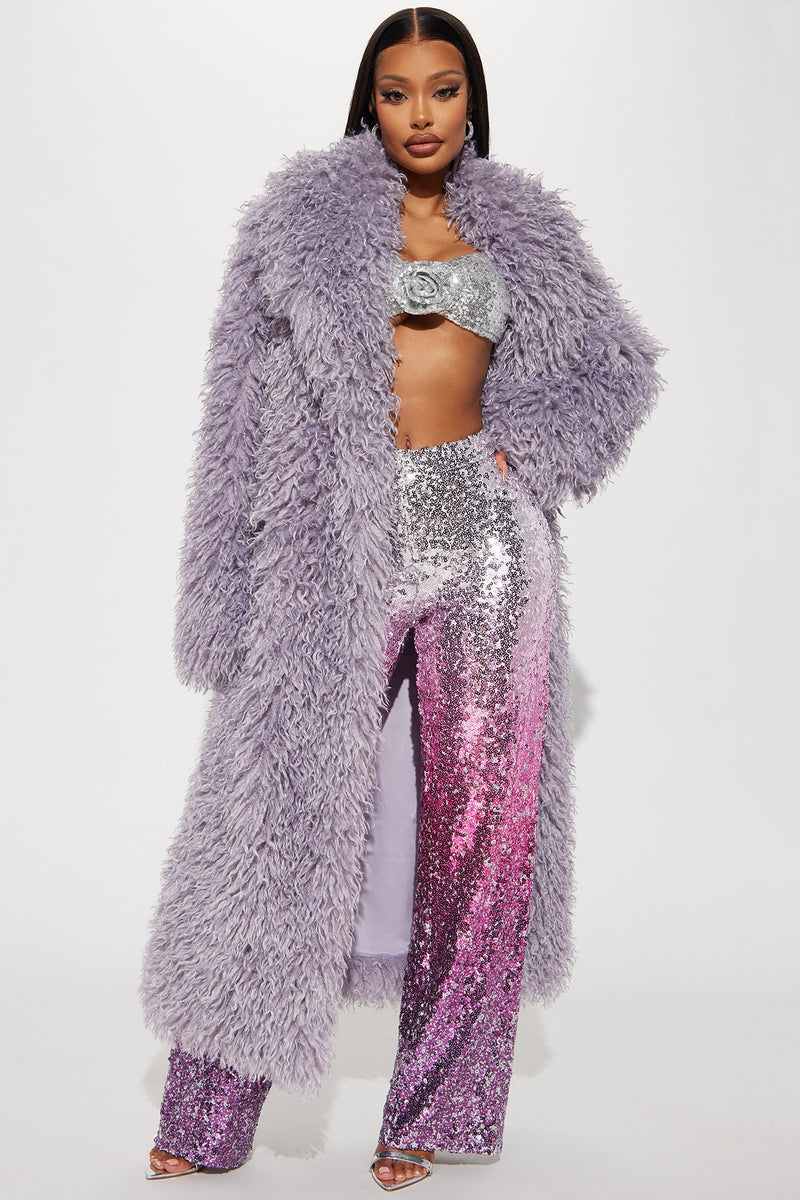 Lavender faux fur coat online