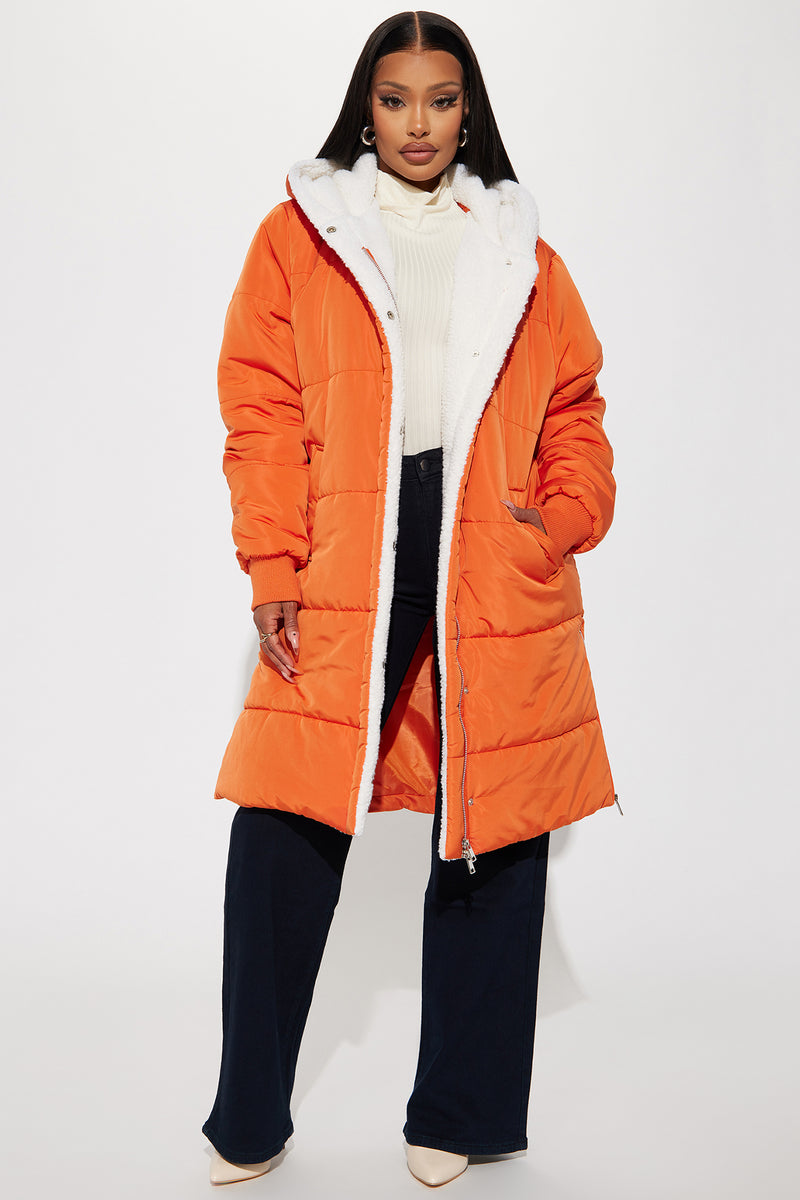 Long discount orange jacket