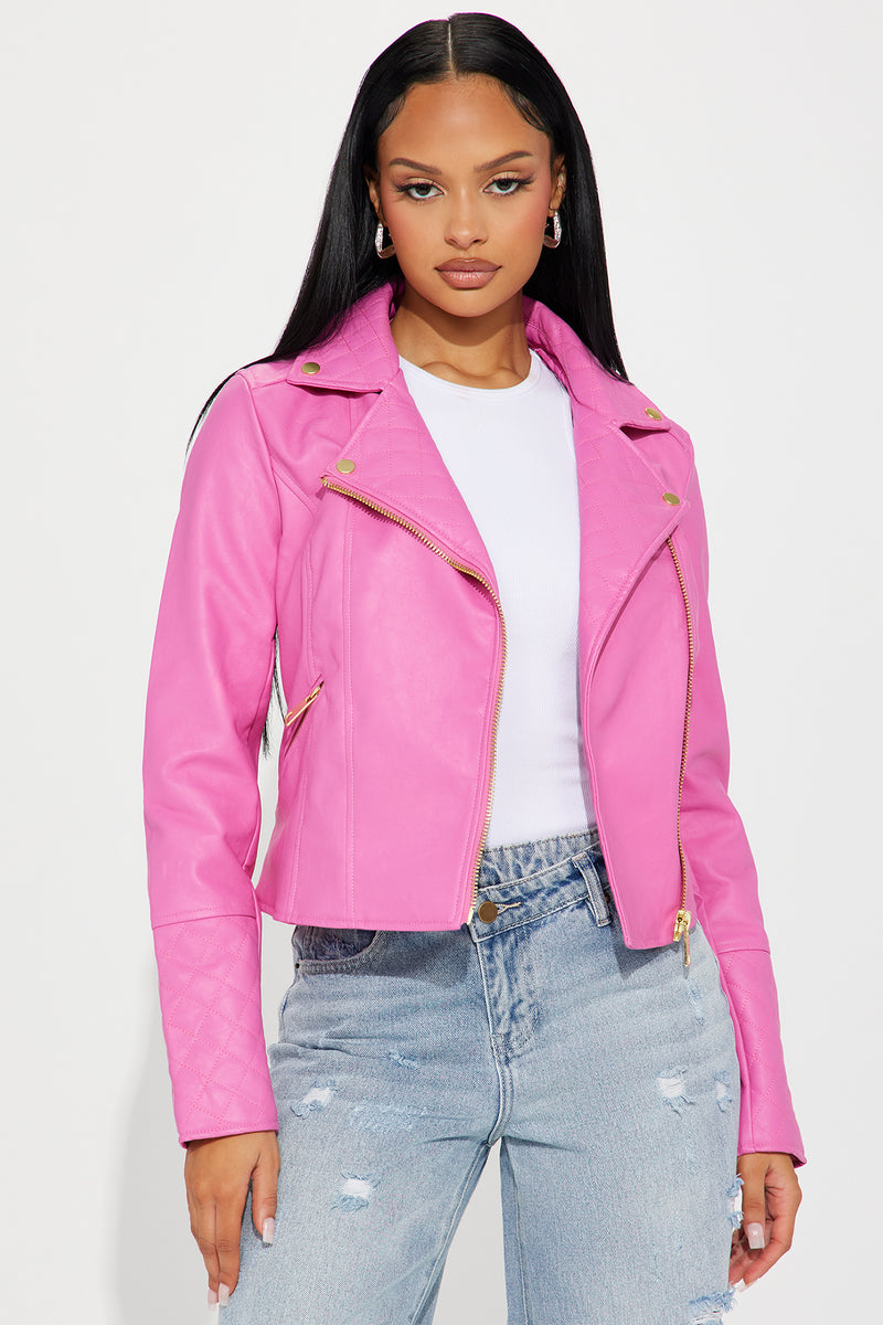 pink leather jacket