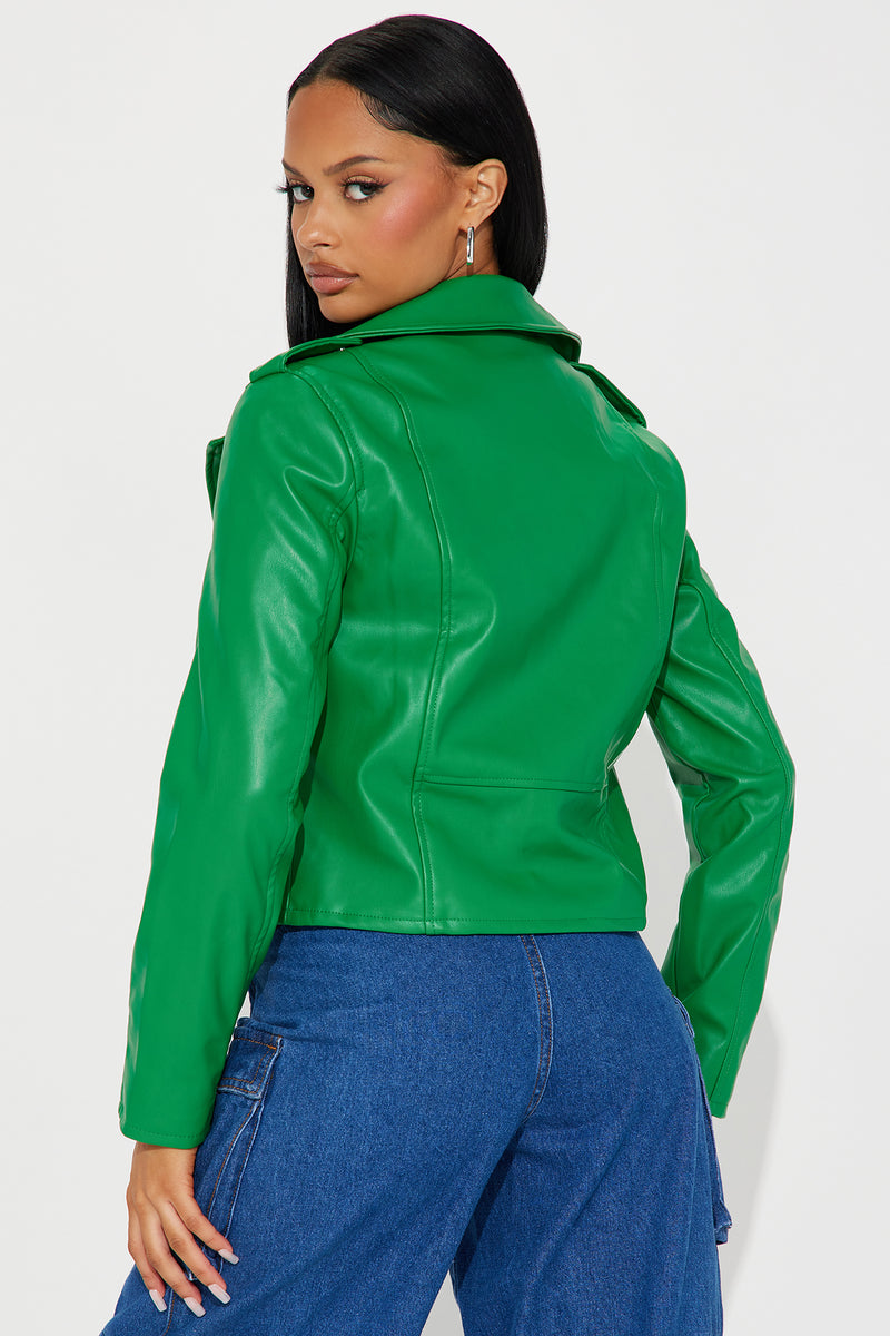 End Of The Road Faux Leather Jacket Kelly Green