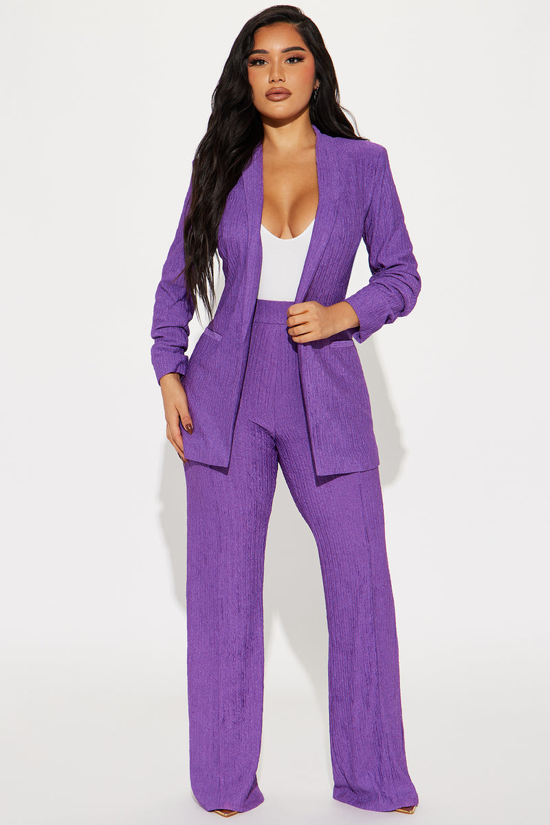 Keep It Classy Textured Blazer Pant Set Purple Fashion Nova