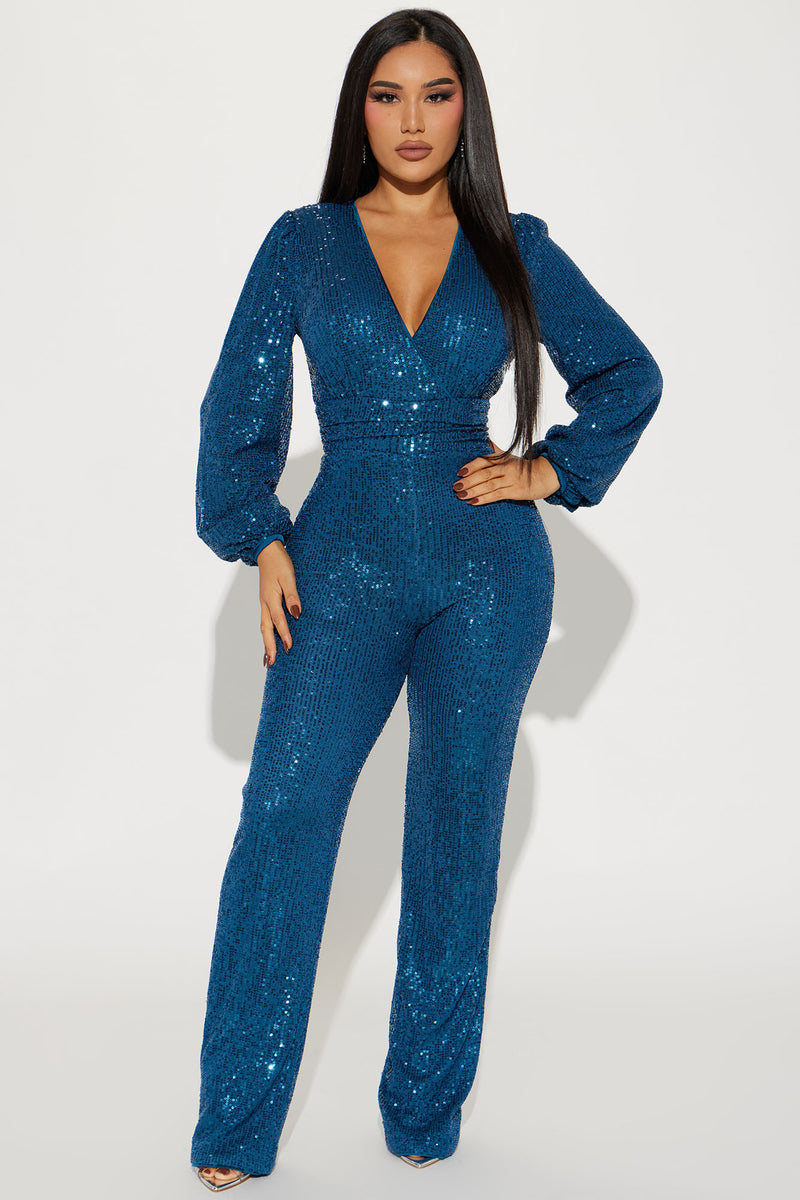 Spice It Up Sequin Jumpsuit Teal Fashion Nova, Jumpsuits Fashion Nova